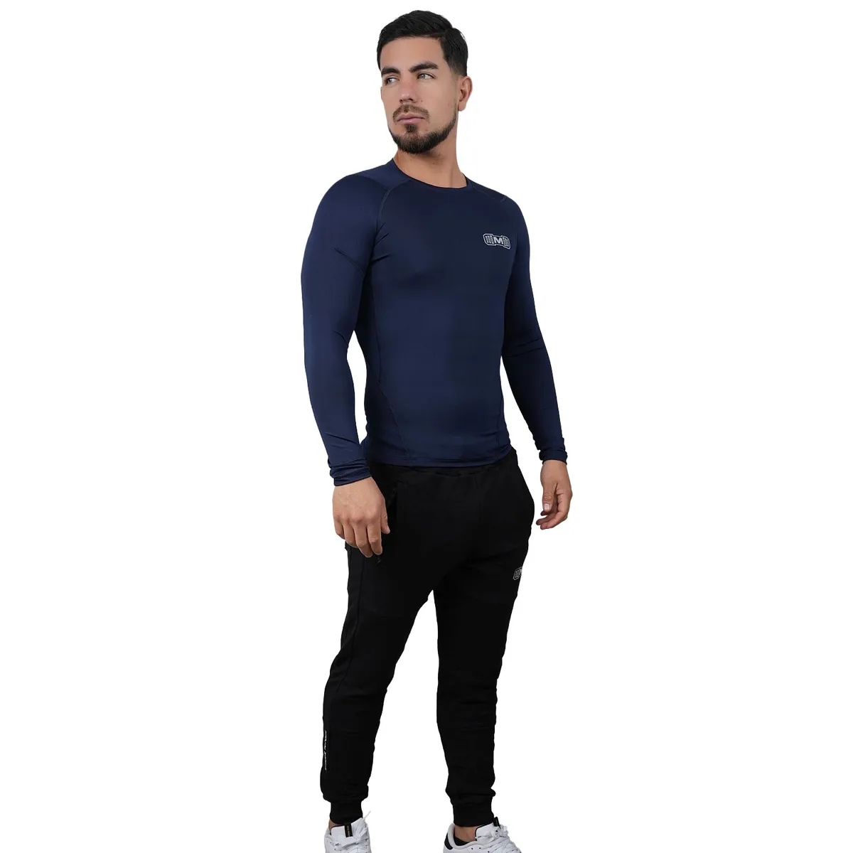 M MUSCLE MUSEUM - Polo Deportivo de Compresión Manga Larga Color Azul para Hombres