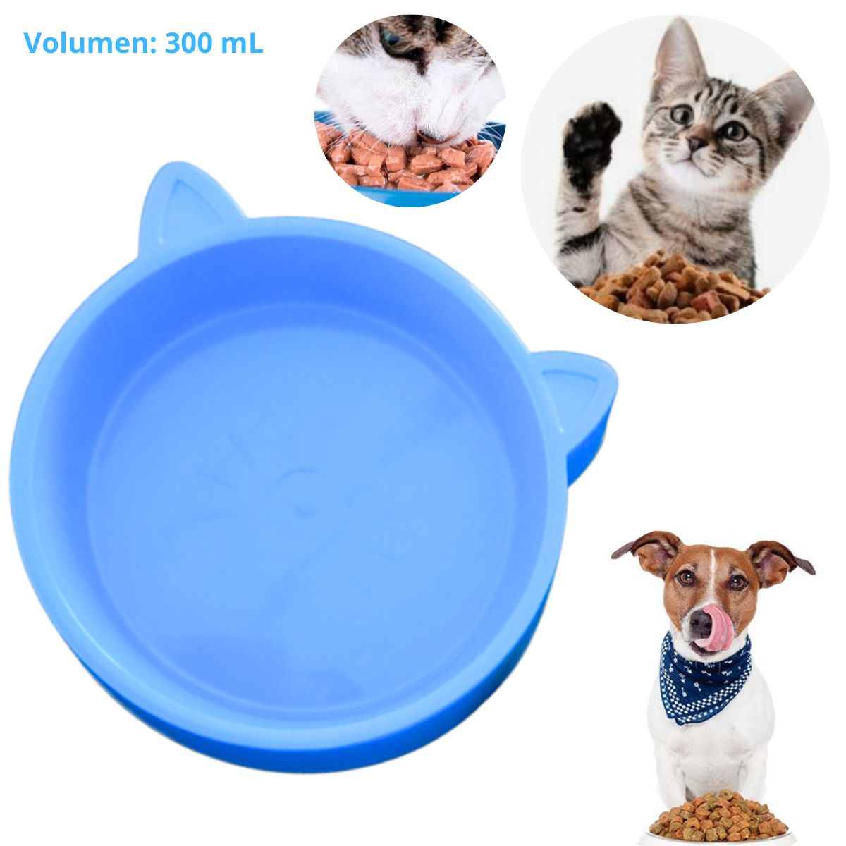 GENERICO - PLATO PARA MASCOTA OREJITAS CELESTE x 300 ML