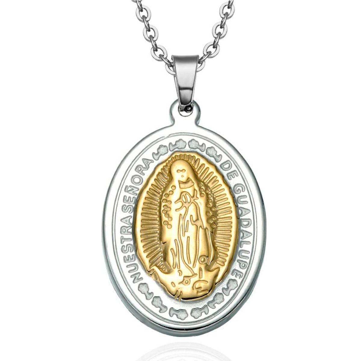 GENERICO - Collar medalla católica de la virgen de guadalupe de acero inoxidable