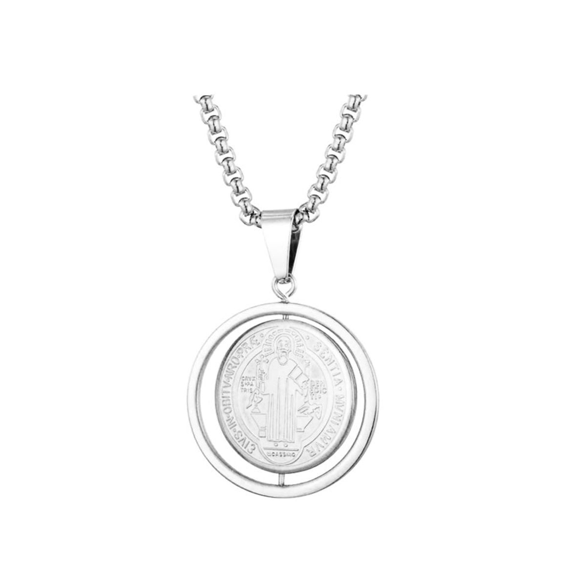 GENERICO - Collar Medalla Giratoria San Benito Acero Inoxidable Plateada