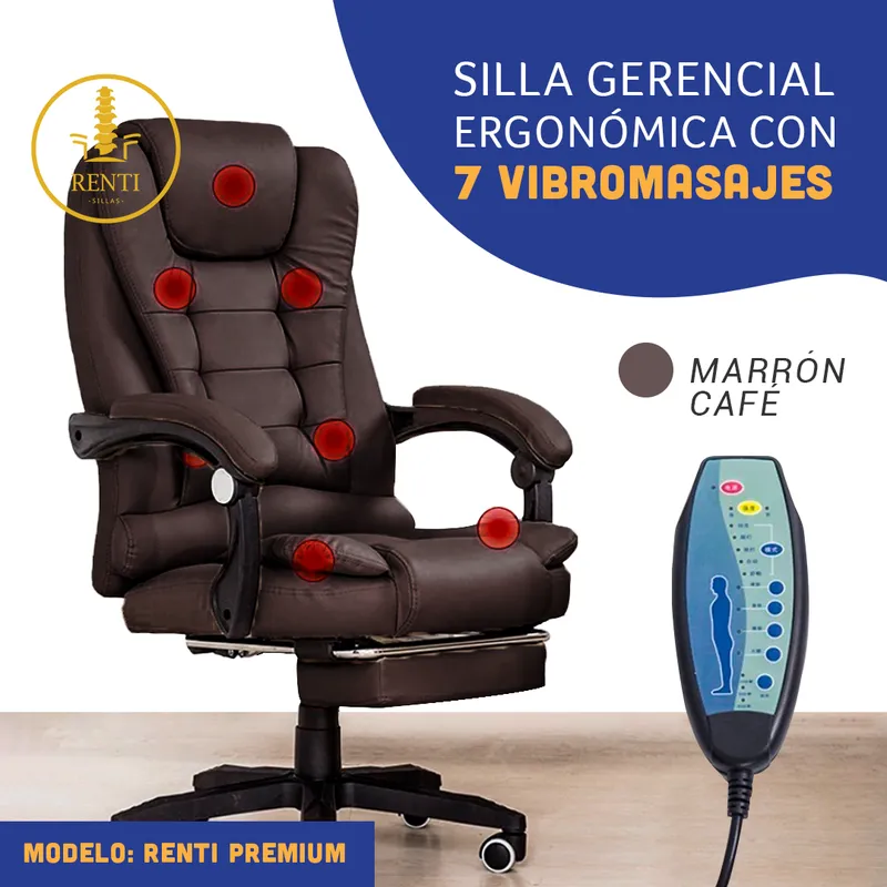 GENERICO - Silla Ergonómica Gerencial con Reclinación- 7 Masajes color Café