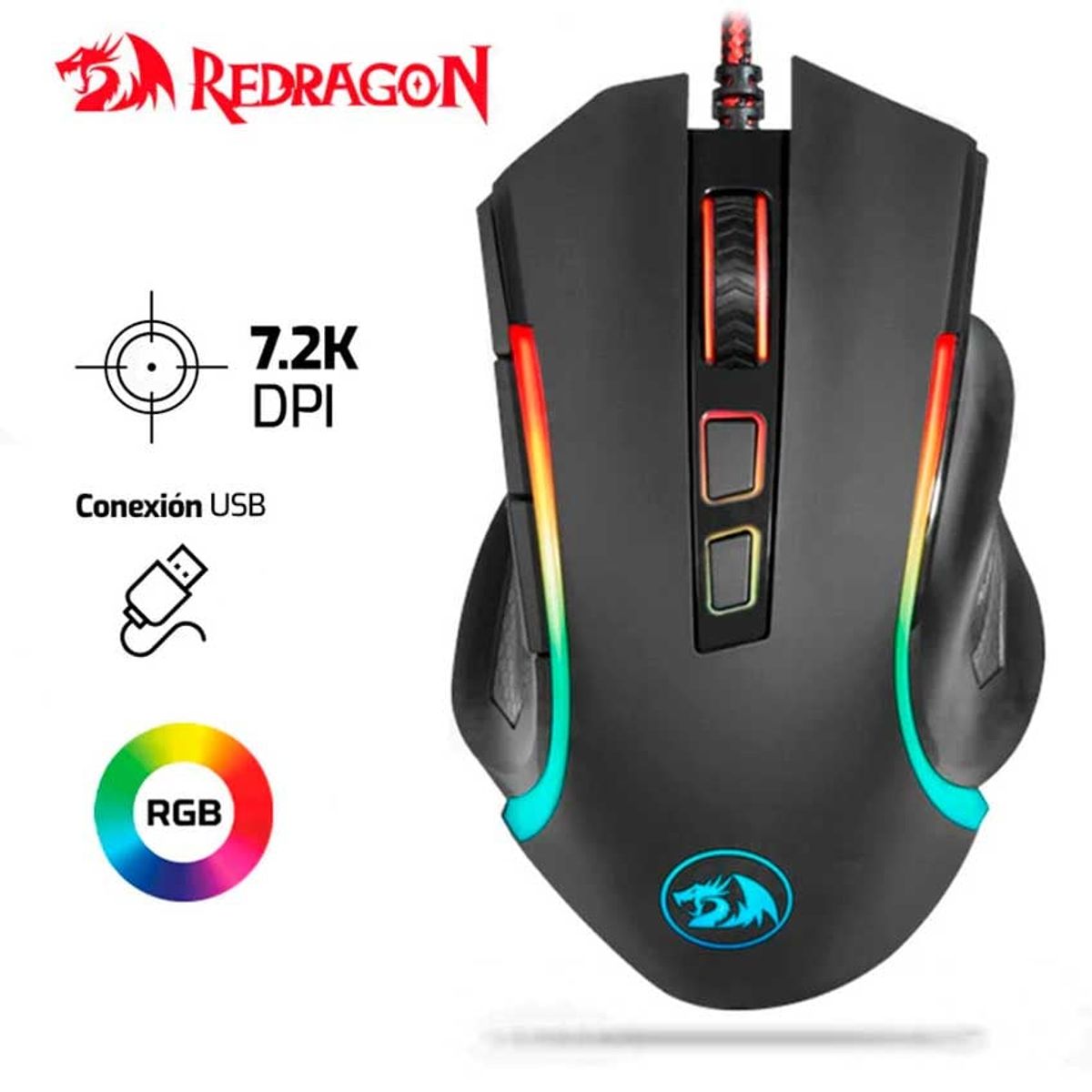REDRAGON - Mouse Redragon GRIFFIN M607 7,200 Dpi Rgb Negro
