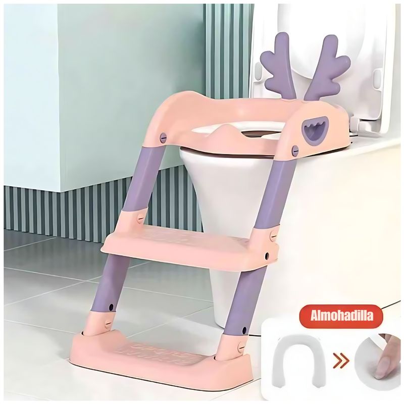 GENERICO - Asiento Baño Entrenamiento para Bebes Regulable Plegable con Escalera - Rosa - M