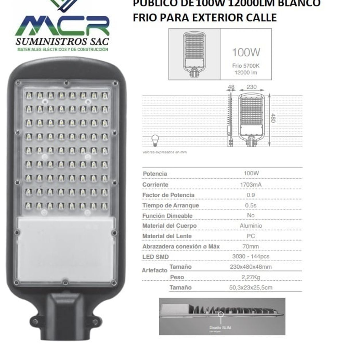 GENERICO - LAMPARA DE ALUMBRADO LED PUBLICO DE 100W 12000LM BLANCO FRIO PAR CALLE