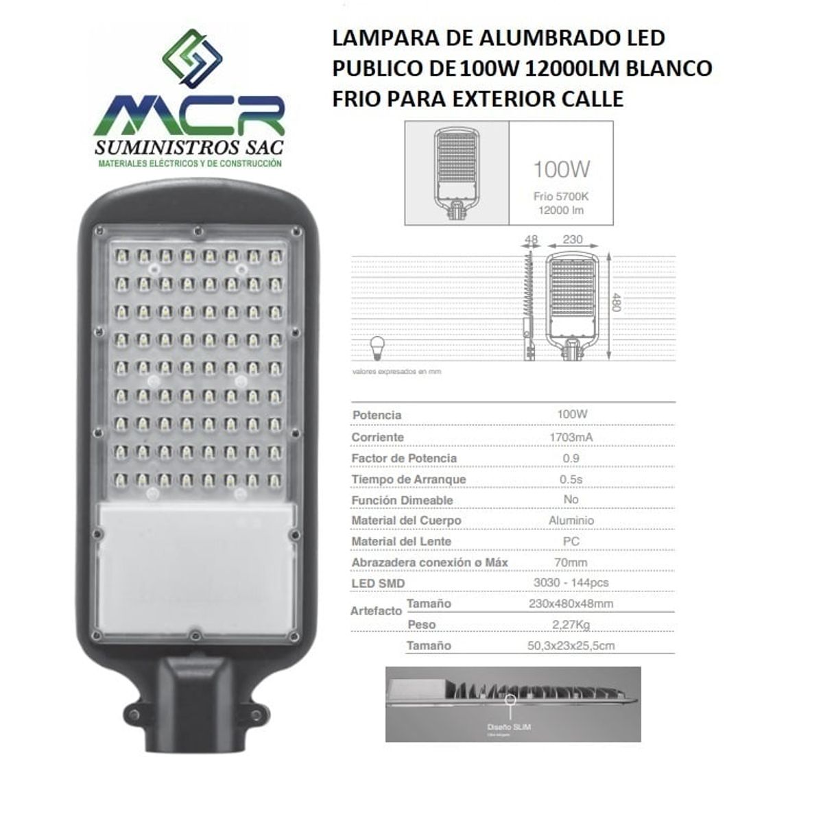GENERICO - LAMPARA DE ALUMBRADO LED PUBLICO DE 100W 12000LM BLANCO FRIO PAR CALLE