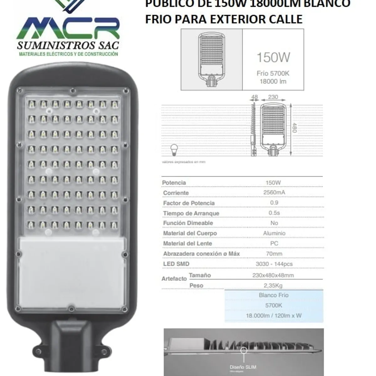 GENERICO - LAMPARA DE ALUMBRADO LED PUBLICO DE 150W 18000LM BLANCO FRIO EXTERIOR