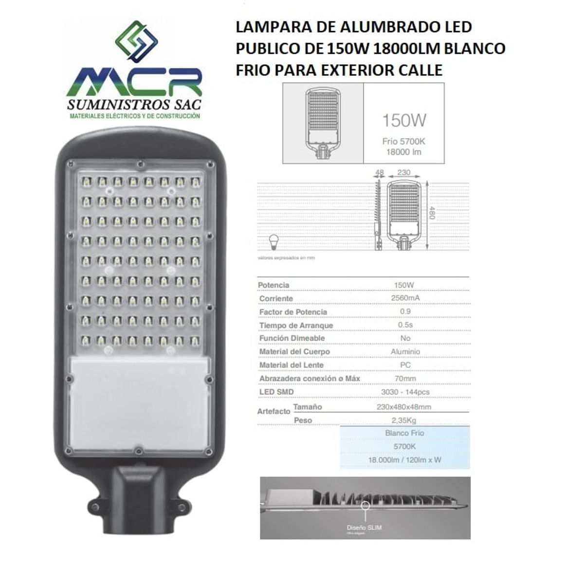 GENERICO - LAMPARA DE ALUMBRADO LED PUBLICO DE 150W 18000LM BLANCO FRIO EXTERIOR