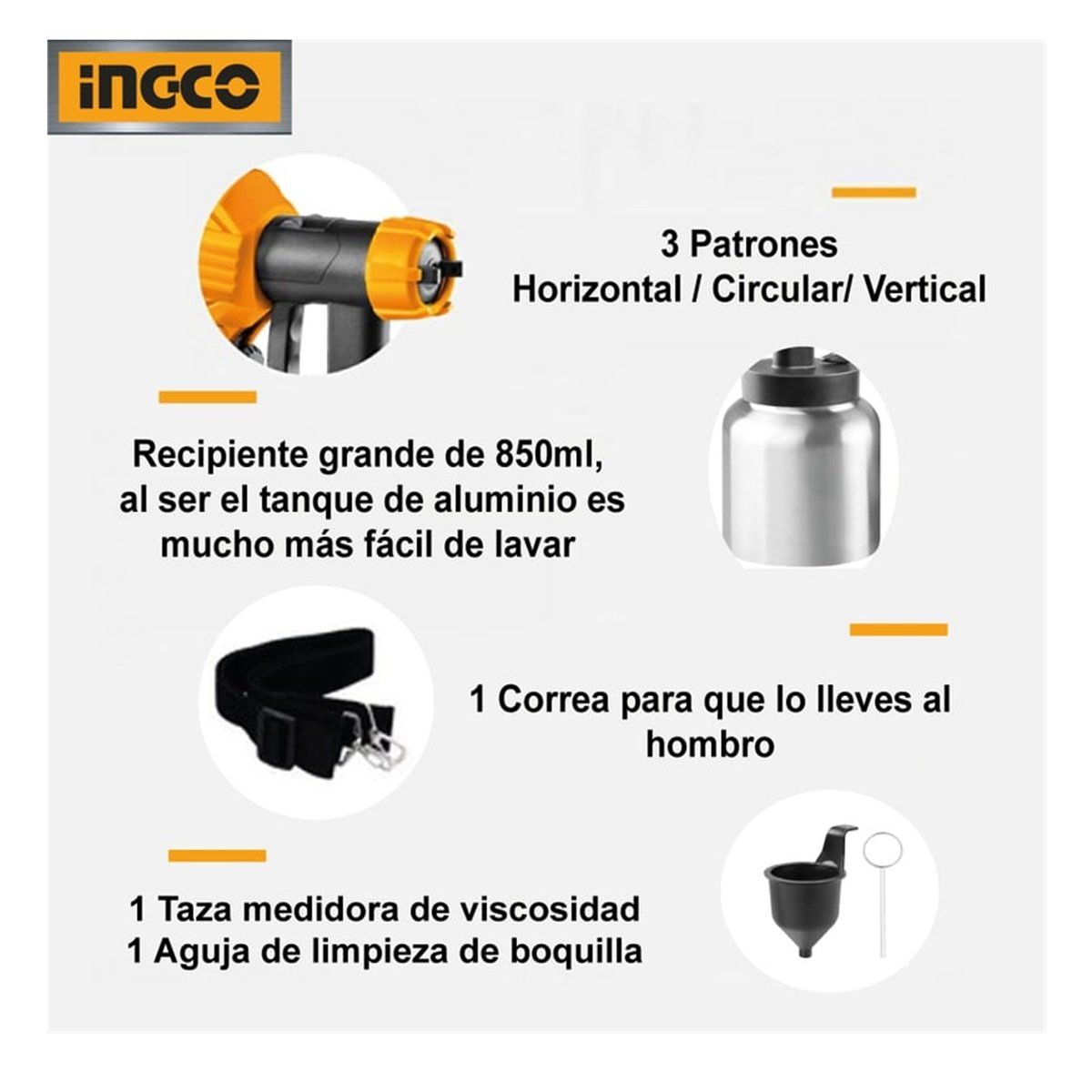 INGCO TOOLS - Pistola para Pintar Eléctrica 550W 800ML INGCO