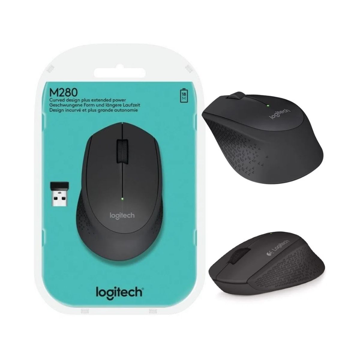 LOGITECH - Mouse Óptico Inalámbrico Diseño Curvo Logitech M280 1000 Dpi Negro