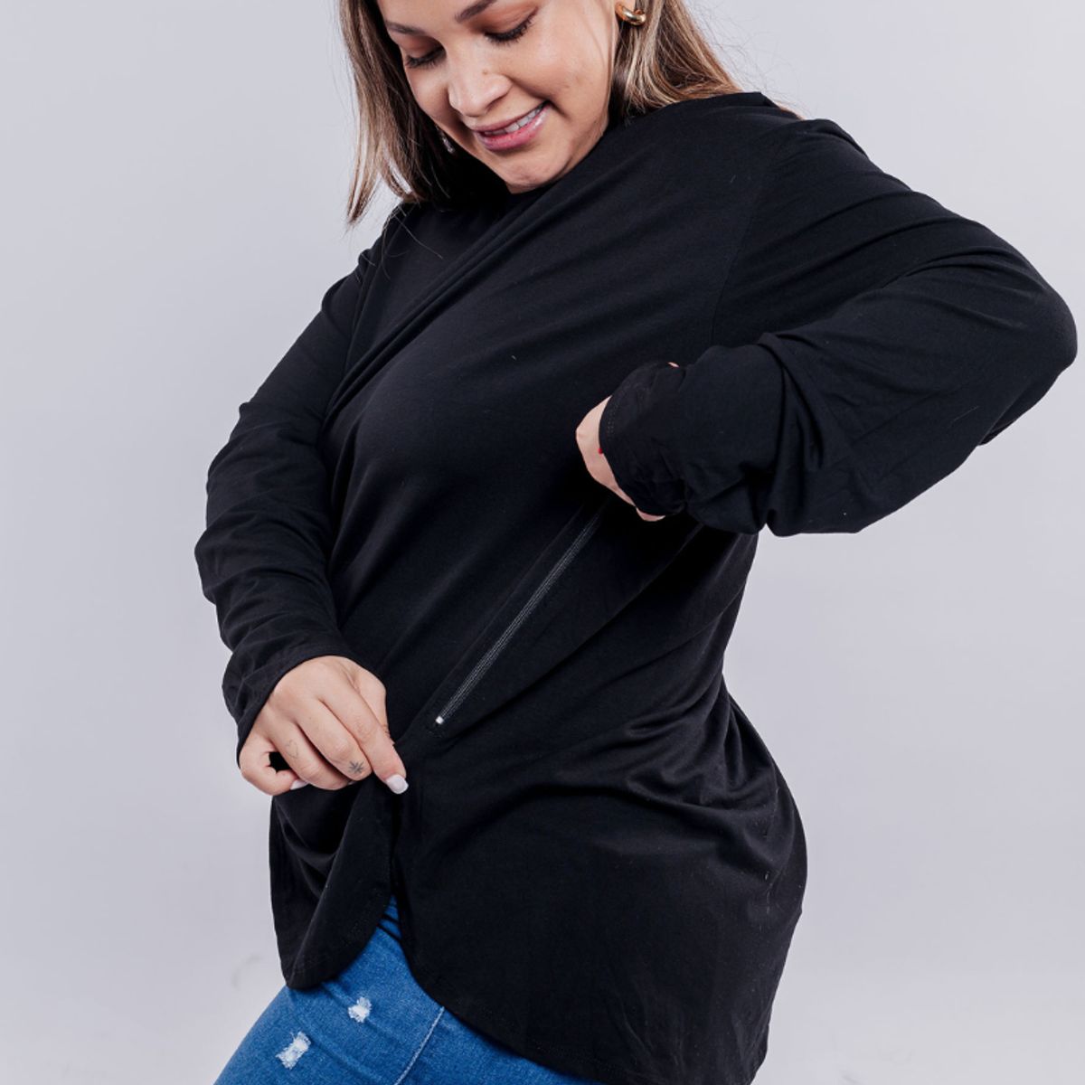 GENERICO - Polo Maternal Manga Larga Cierres Laterales Negro