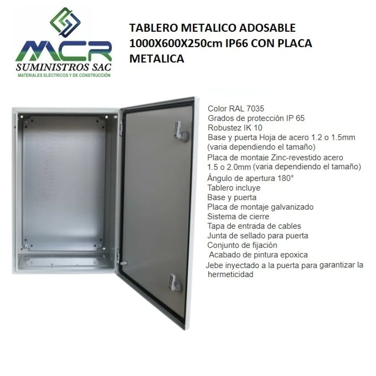 GENERICO - TABLERO METALICO ADOSABLE 1000X600X250cm IP66 CON PLACA METALICA