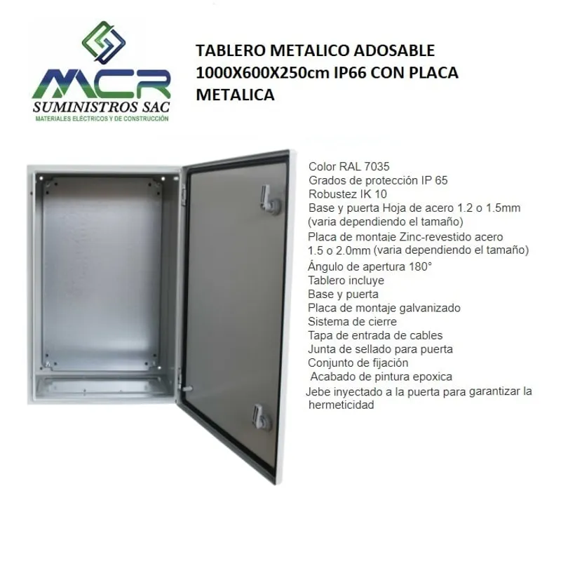 GENERICO - TABLERO METALICO ADOSABLE 1000X600X250cm IP66 CON PLACA METALICA