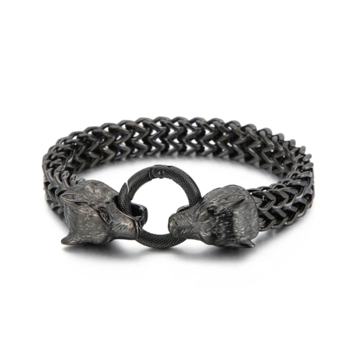 GENERICO - BRAZALETE LOBO NEGRO  EN ACERO INOXIDABLE 21 cm