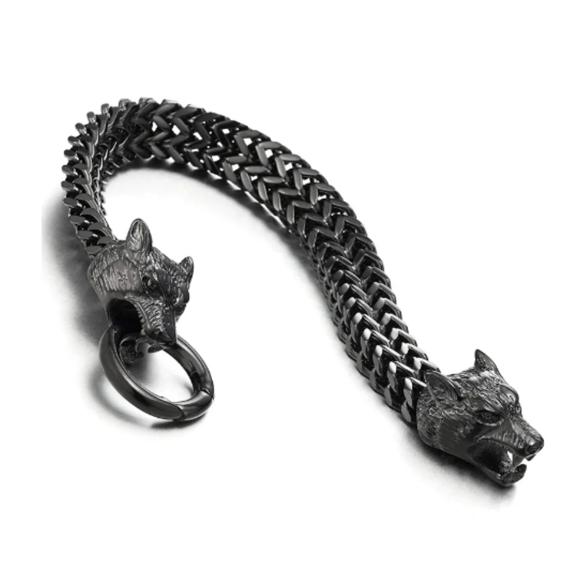 GENERICO - BRAZALETE LOBO NEGRO  EN ACERO INOXIDABLE 21 cm