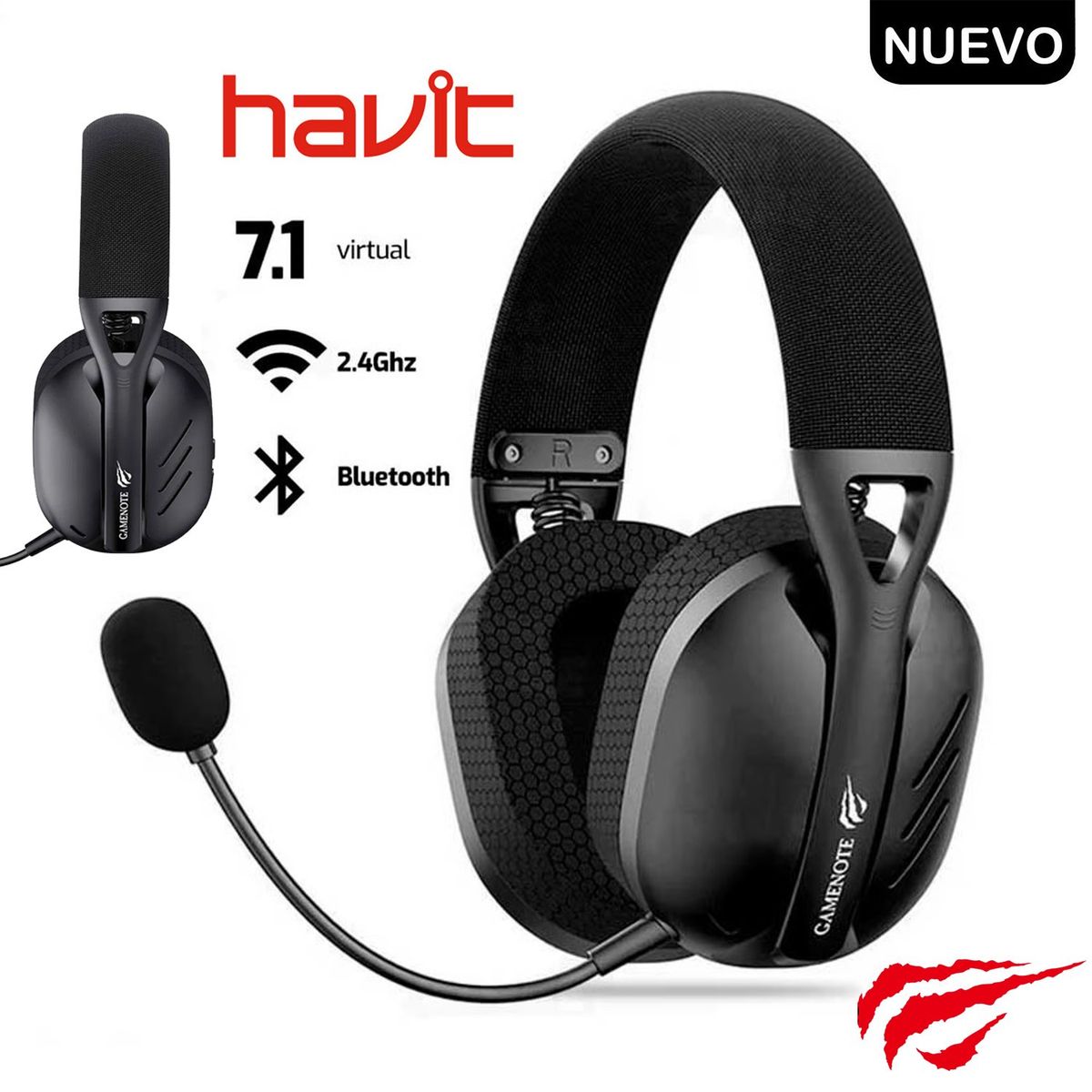 HAVIT - Audífono Inalámbrico Bluetooth Havit Fuxi-H3 7.1 USB Ps5 Ps4 26H negro