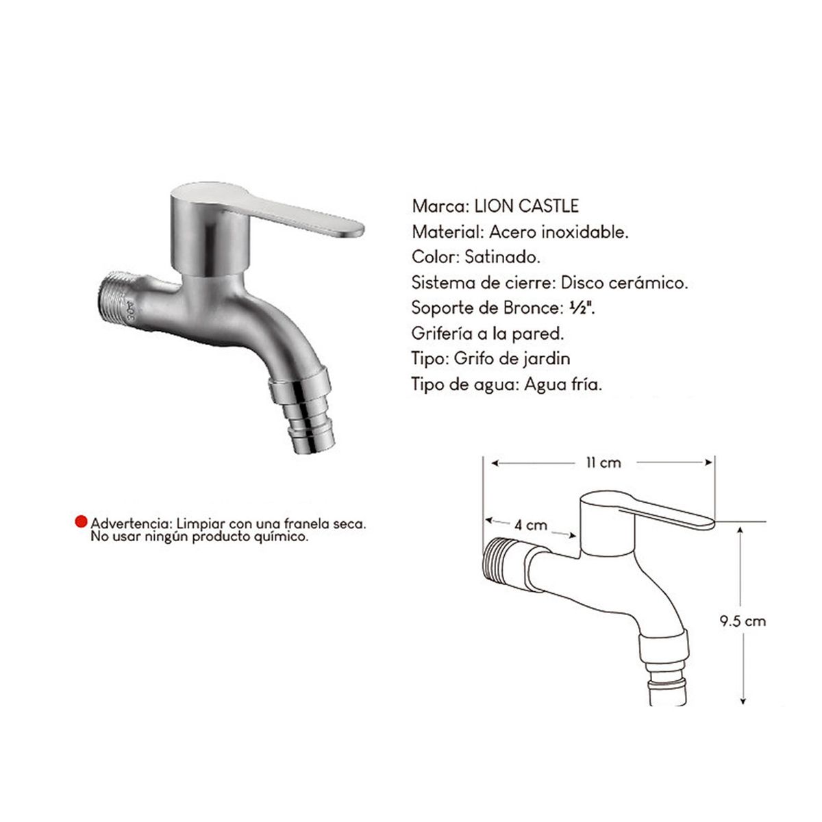 GENERICO - Grifería para Jardín Agua fría  Acero Inoxidable Satinado