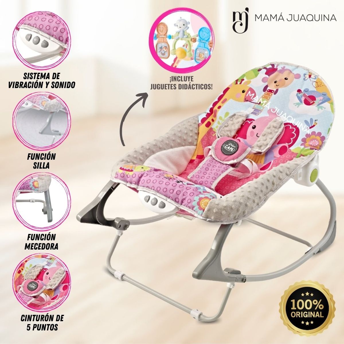 BABY - Silla Mecedora «NARAN» con Juguetes Didácticos Pink
