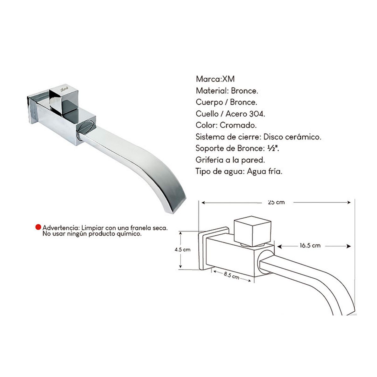 GENERICO - Grifería para  Lavandería Agua fría en  Acero Cromado