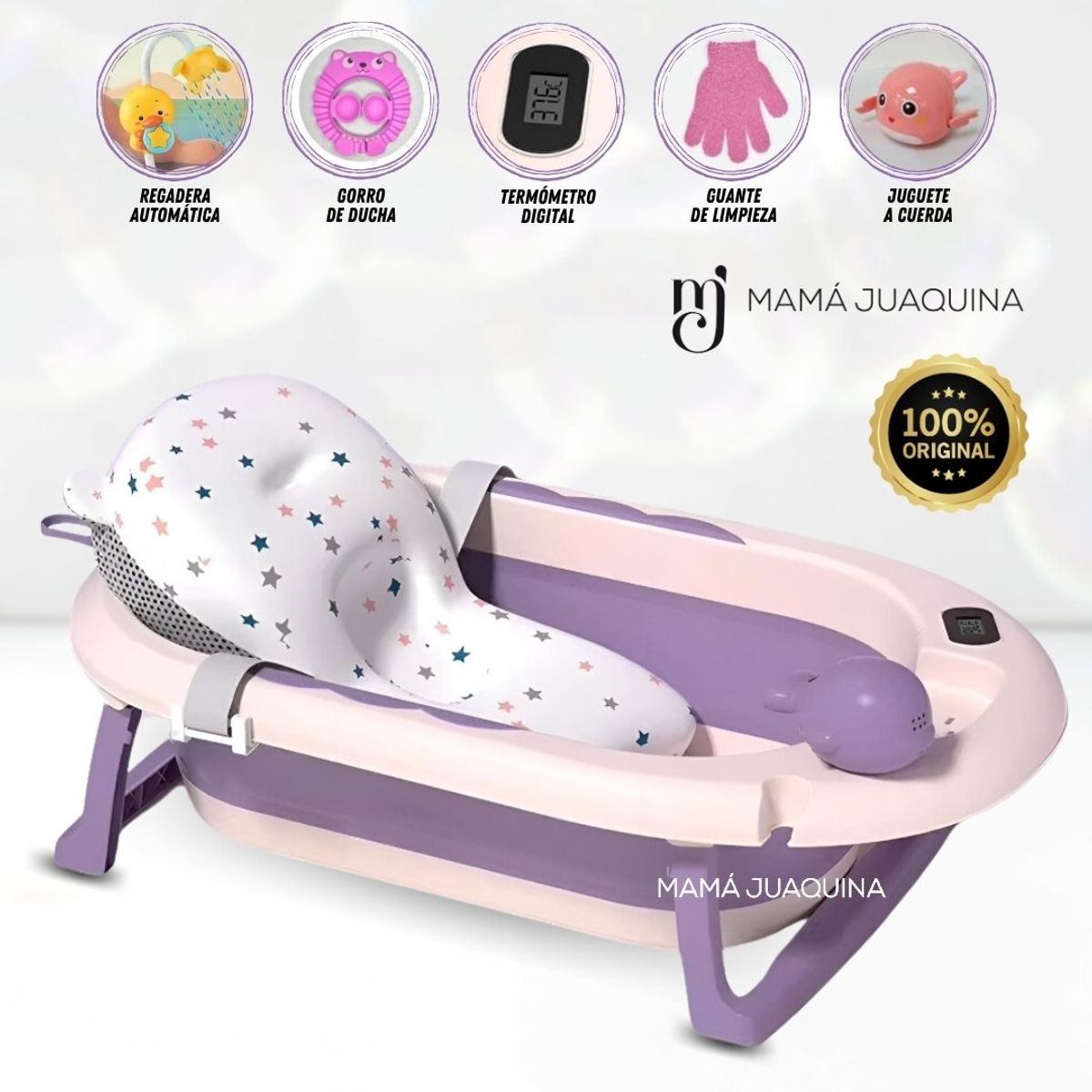 BABY - Bañera para Bebé «SHINE» con Termómetro Digital Purple