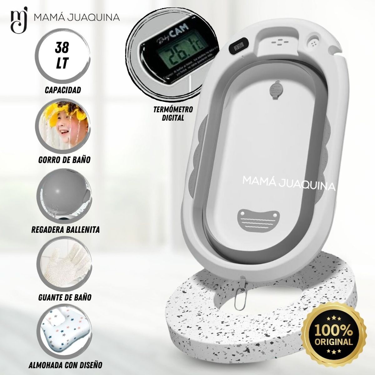 CAM - Bañera Portátil «ZUMAR» con Termómetro Digital Gray