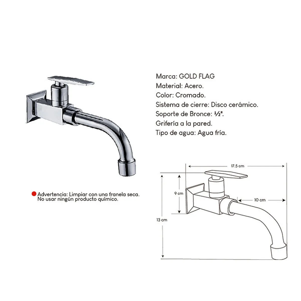 GENERICO - Grifería para  Lavandería Agua fría en  Acero Cromado