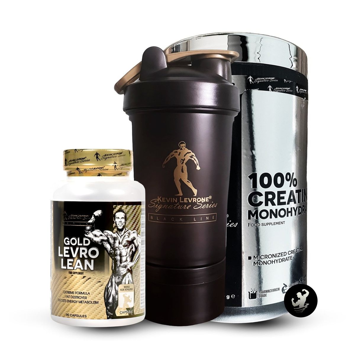KEVIN LEVRONE - Pack Creatina 500 gramos + Quemador de grasa Gold LevroLean Kevin Levrone 90 caps + Shaker