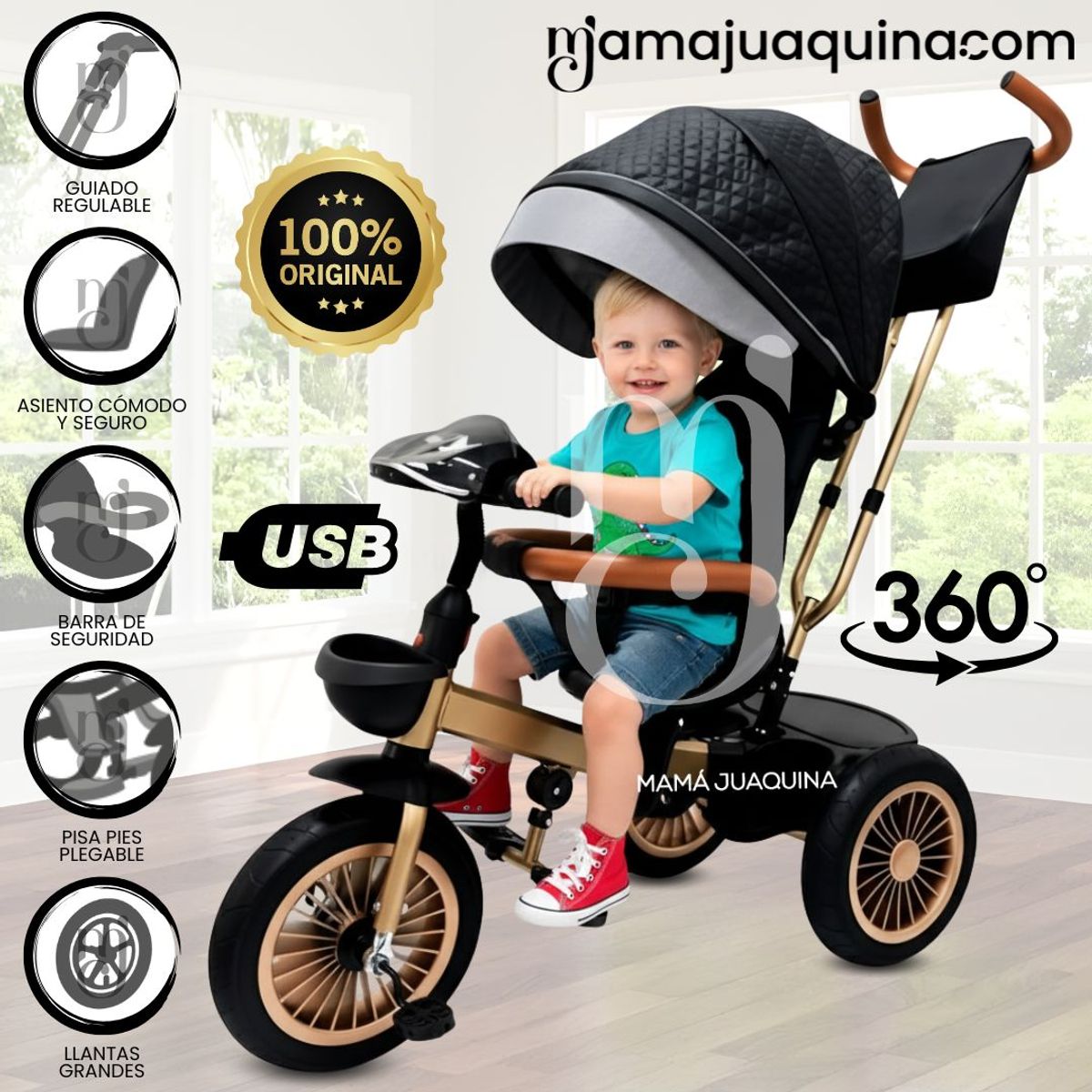 KIDS - Triciclo Guiador «LUCIAN II» con Bluetooth Black