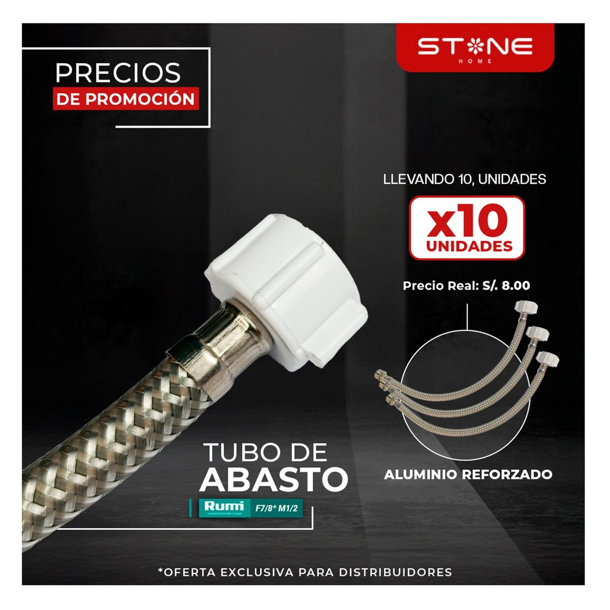 STONE - PACK DE 10 UNIDADES DE TUBO DE ABASTO VINIL .F7/8*M1/2  RUMI