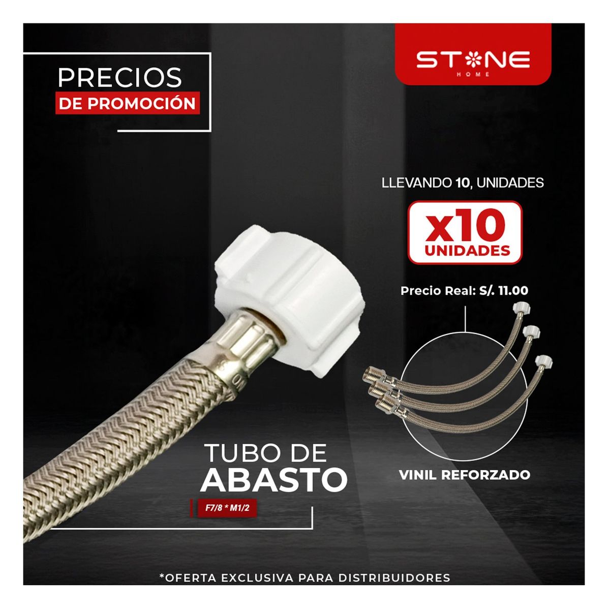 STONE - PACK DE 10 UNIDADES DE TUBO DE ABASTO VINIL .F7/8*M1/2  STONE