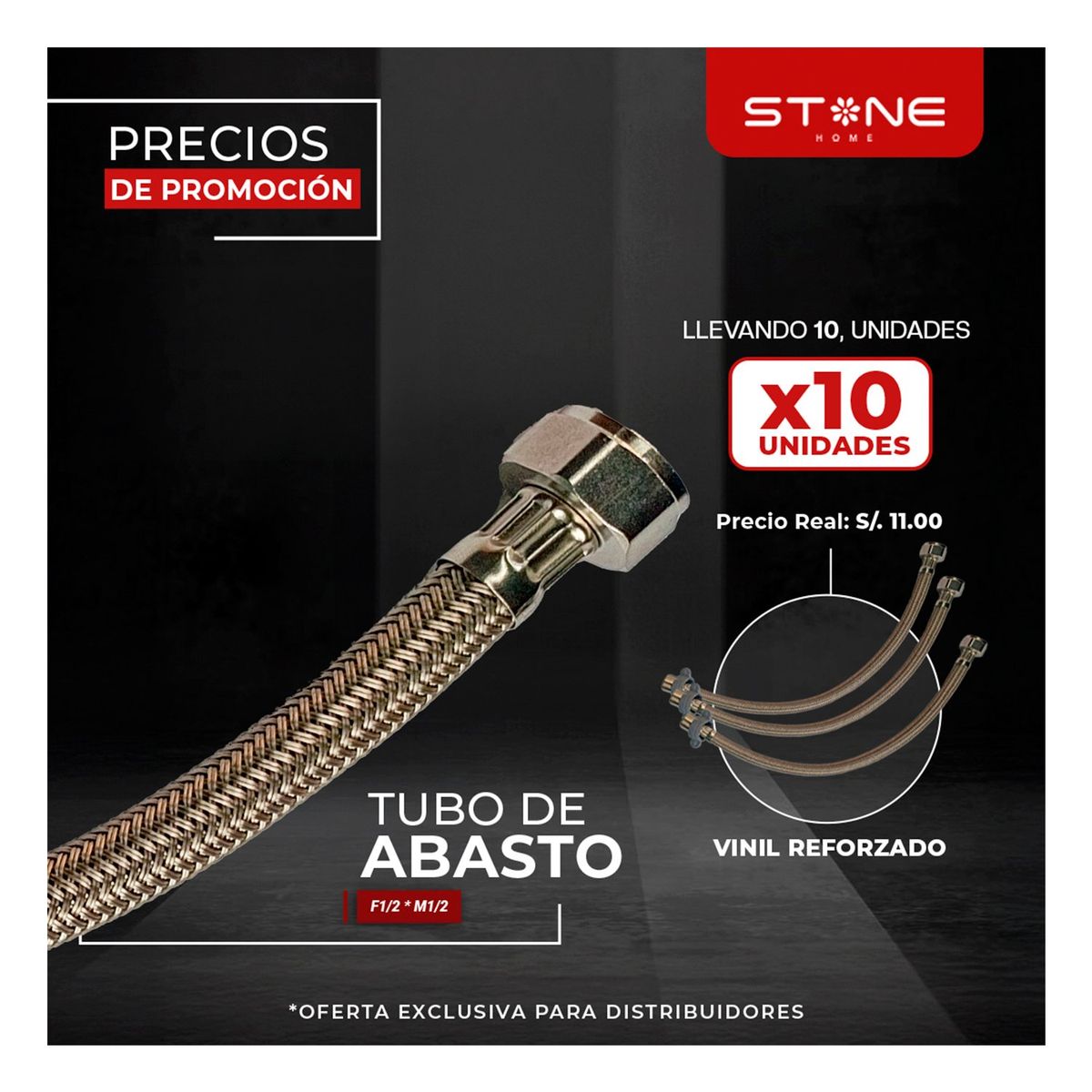STONE - PACK DE 10 UNIDADES DE TUBO DE ABASTO VINIL .F1/2*M1/2  STONE