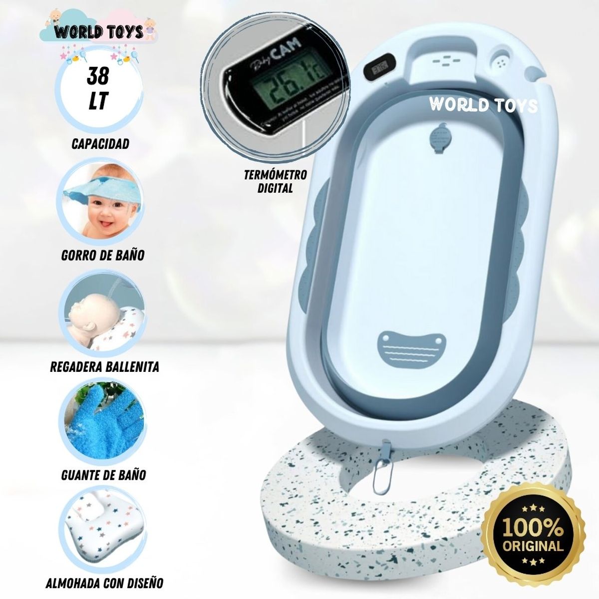 GENERICO - Bañera Portátil «ZUMAR» con Termómetro Digital Blue