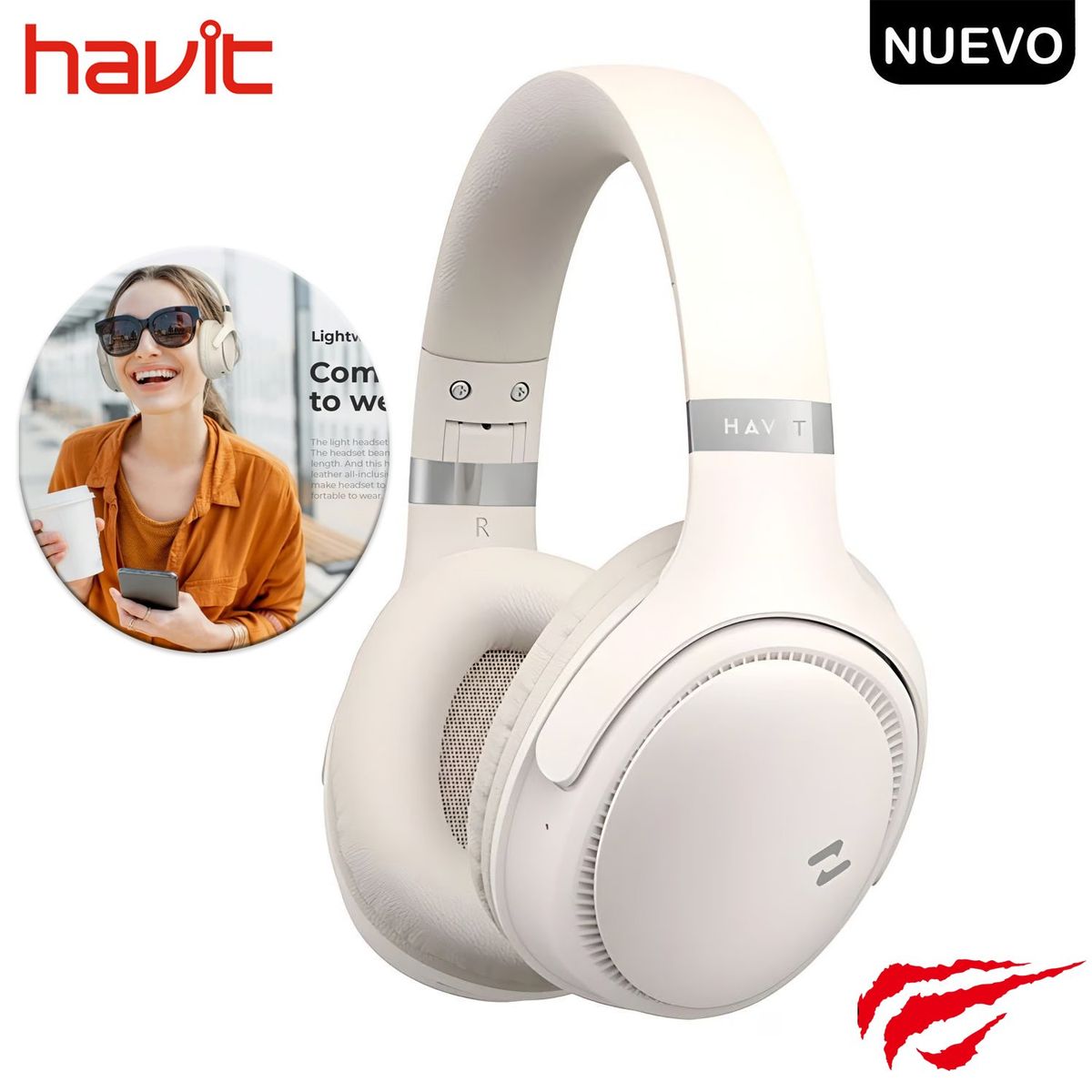 HAVIT - Audífono Inalámbrico Bluetooth Havit H630BT Multifunción FM 55H beige