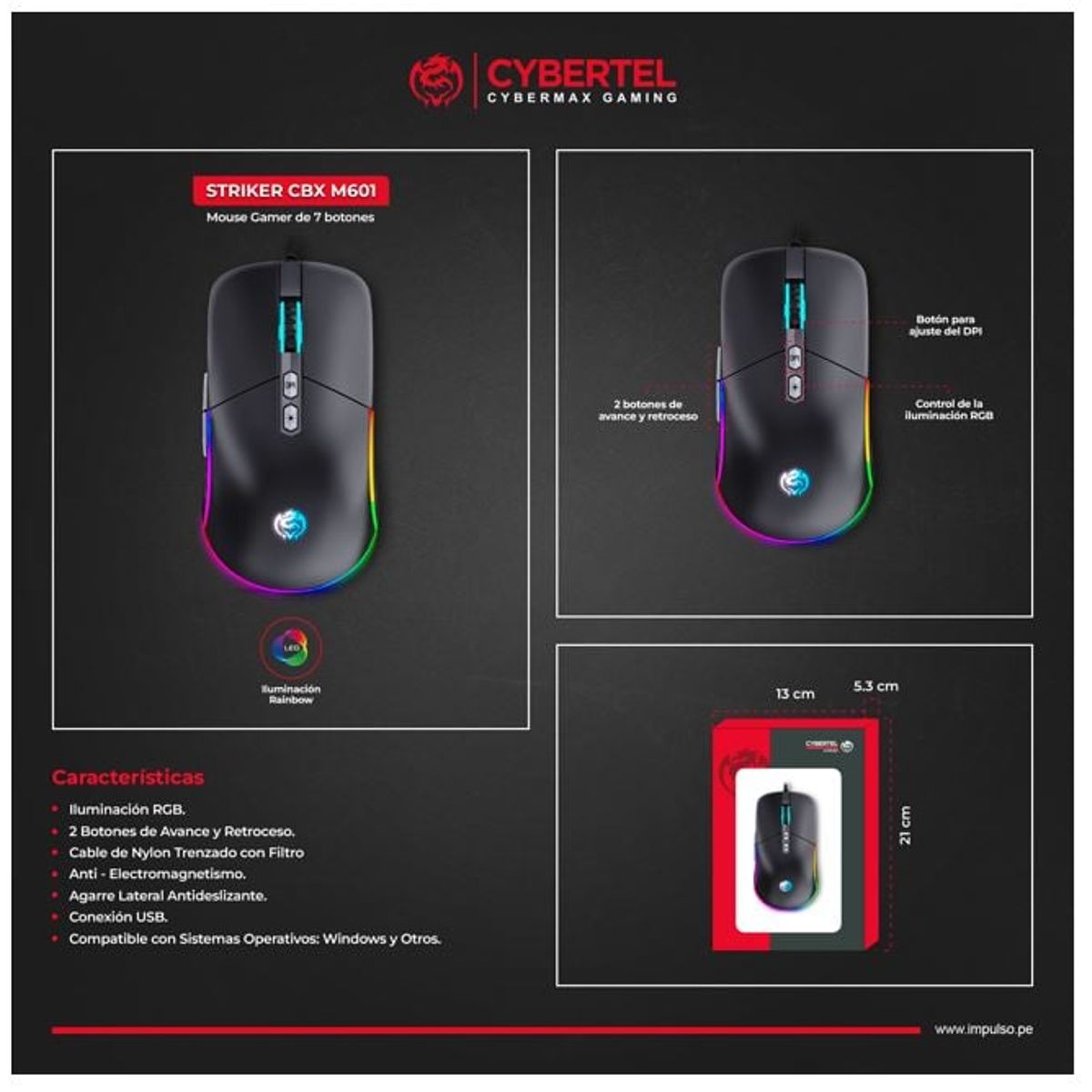 CYBERTEL - MOUSE GAMER CYBERTEL STRIKER - CBX M601 RGB