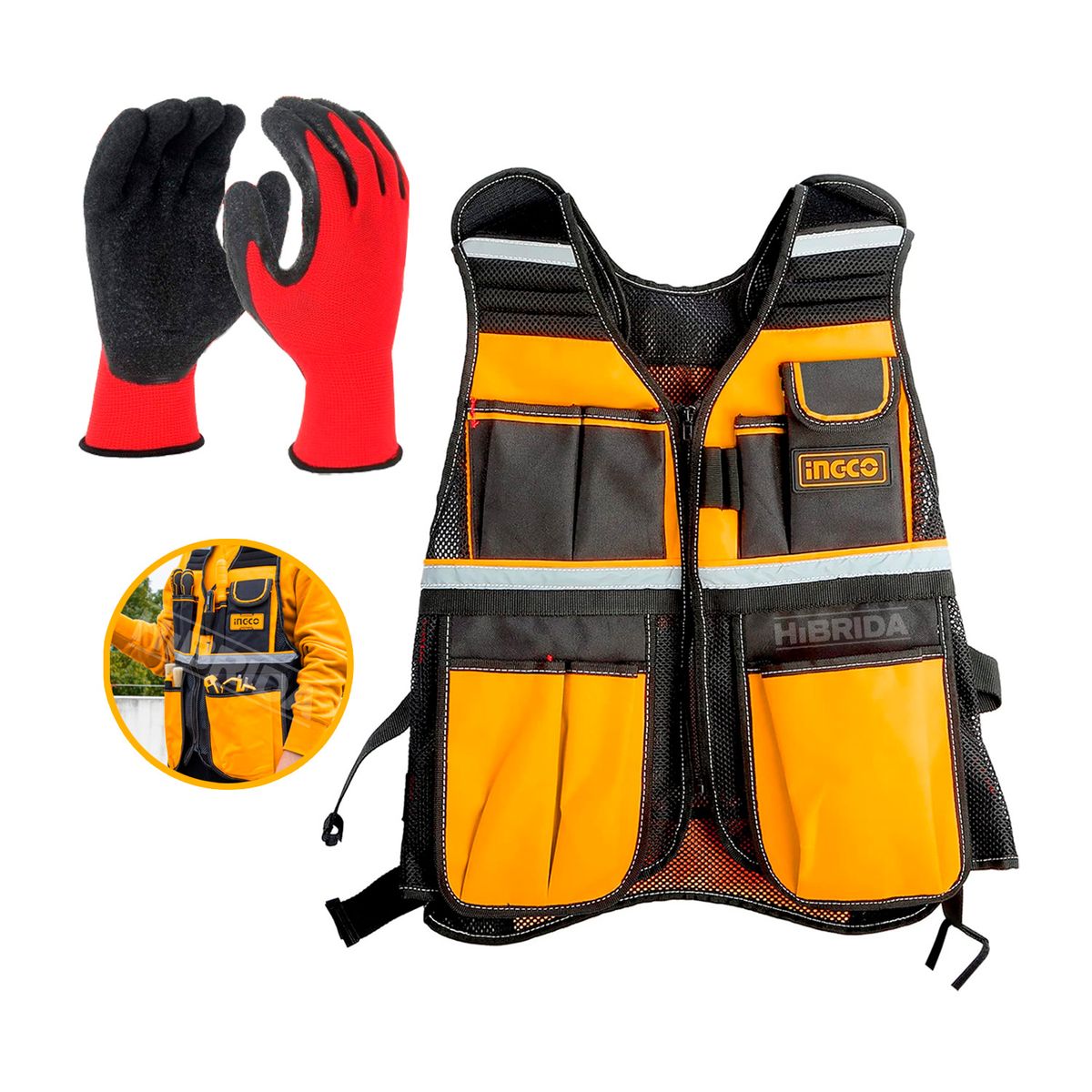 INGCO TOOLS - CHALECO PORTA HERRAMIENTAS INGCO HTVT0901 AJUSTABLE MULTIUSO - COMBO