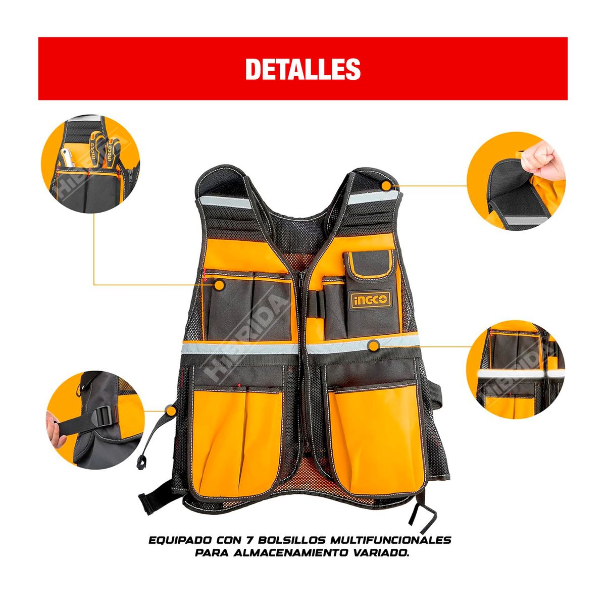 INGCO TOOLS - CHALECO PORTA HERRAMIENTAS INGCO HTVT0901 AJUSTABLE MULTIUSO - COMBO