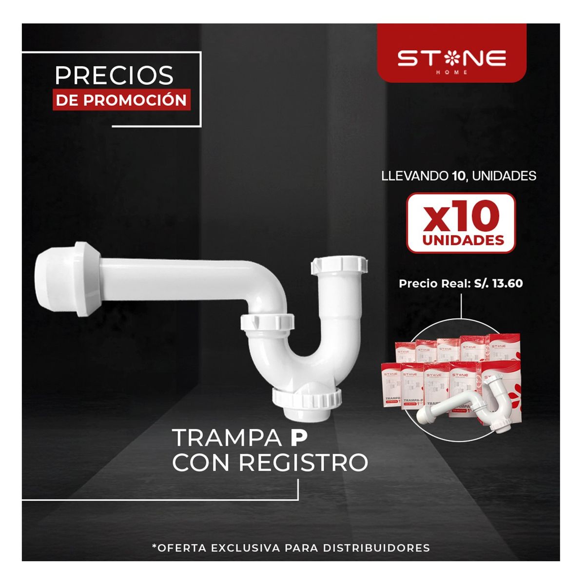 STONE - PACK DE 10 UNIDADES DE TRAMPA P CON REGISTRO PVC STONE