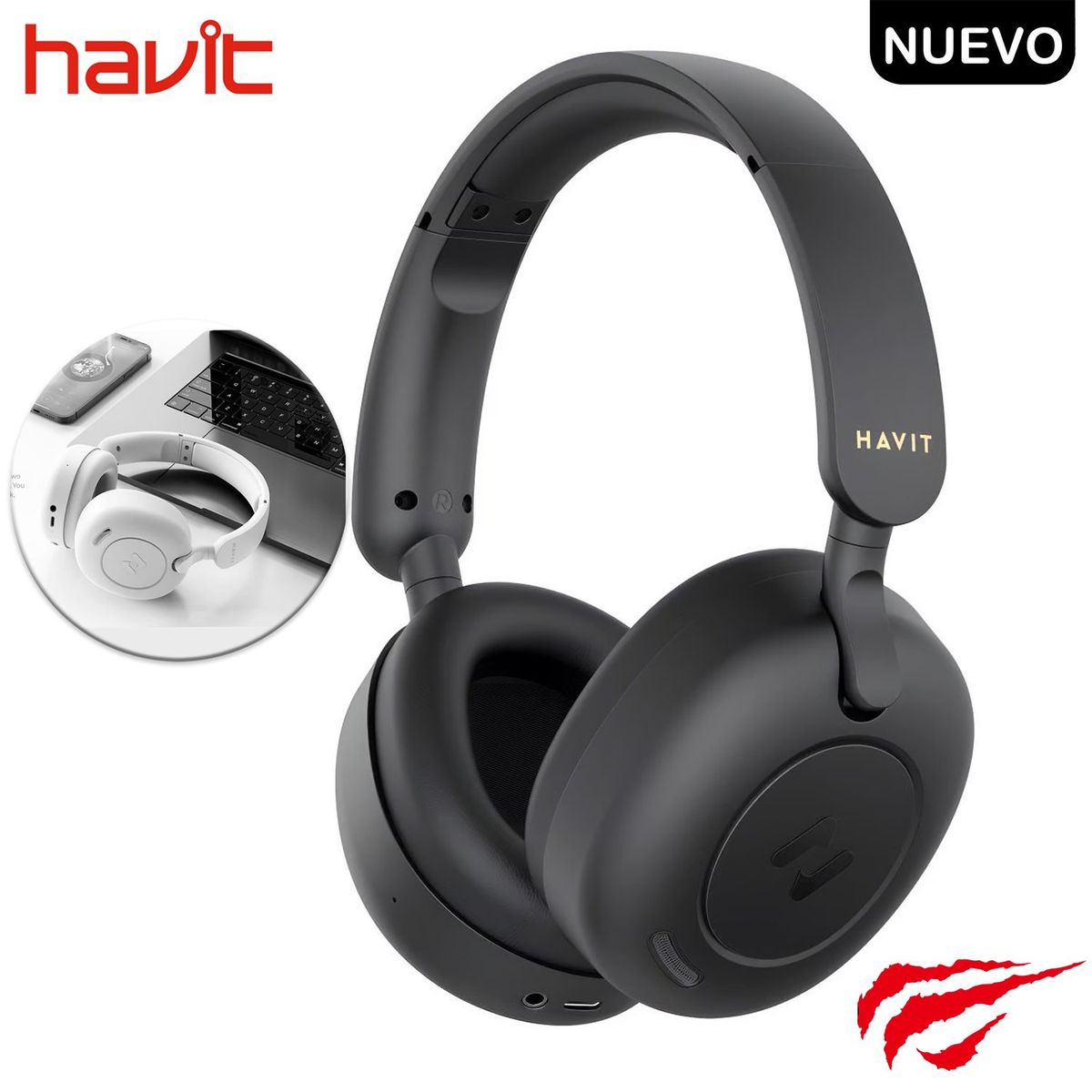 HAVIT - Audífono Inalámbrico Bluetooth Havit H655BT ANC 76H negro