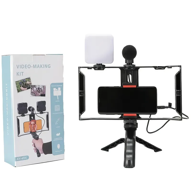 GENERICO - Kit Soporte De Grabación Micrófono Luz LED Mini Trípode