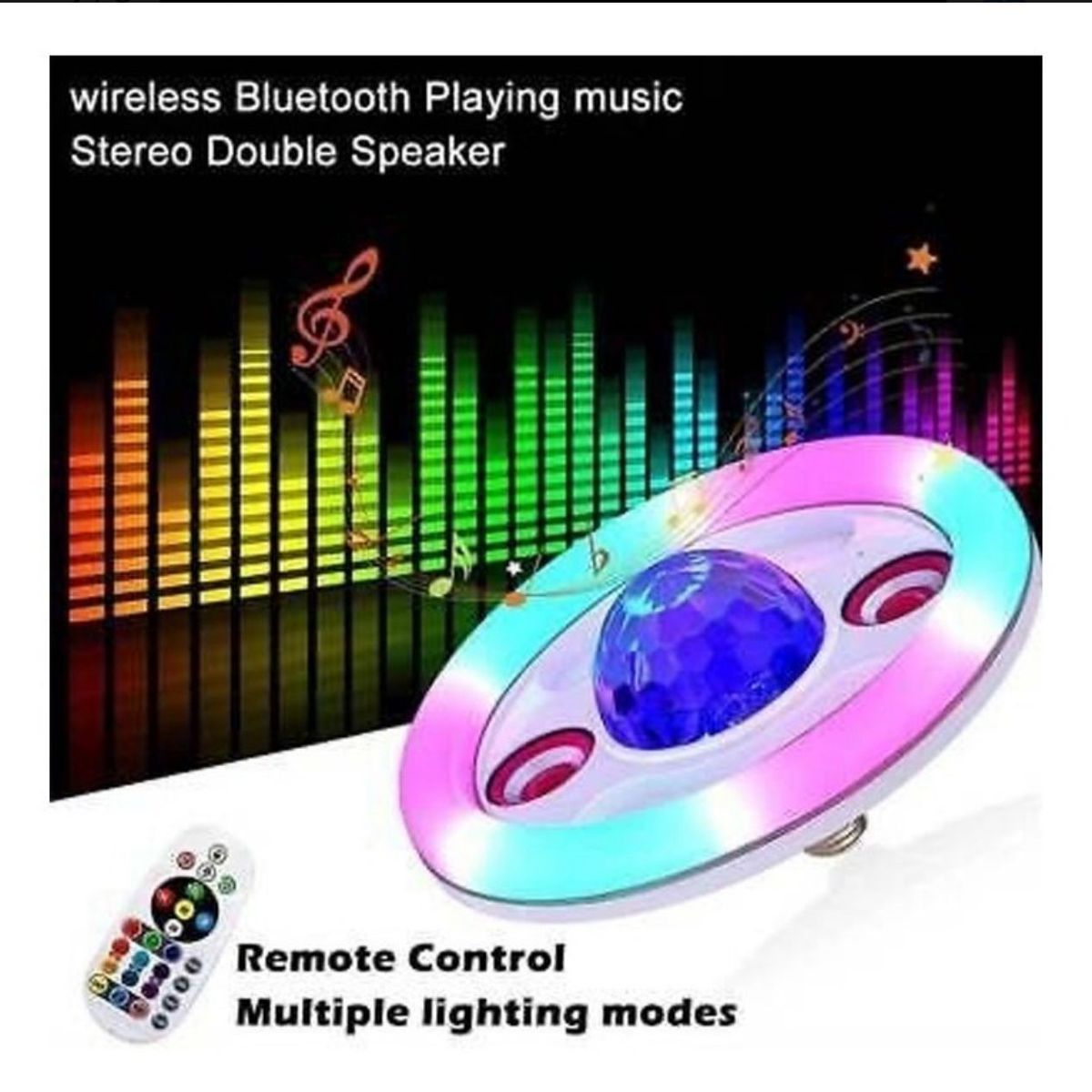 GENERICO - FOCO DOBLE PARLANTE BLUETOOTH MULTICOLOR 100W