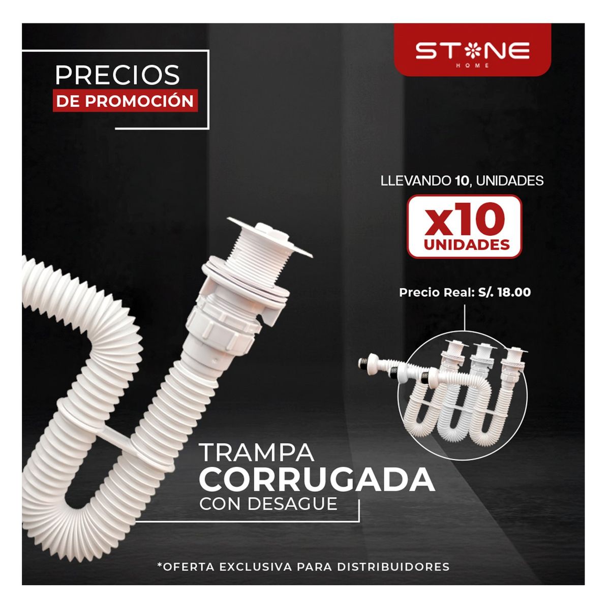 STONE - PACK DE 10 UNIDADES DE TRAMPA CORRUGADA C/DESAGUE PVC STONE