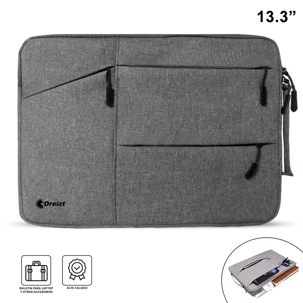DREIZT - Funda Porta Laptop Notebook de 13.3 Pulgadas Gris