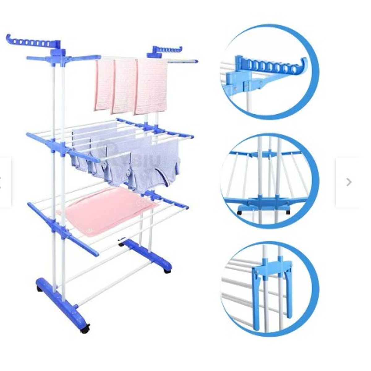 GENERICO - Tendal de Ropa Móvil de 3 Niveles Celeste