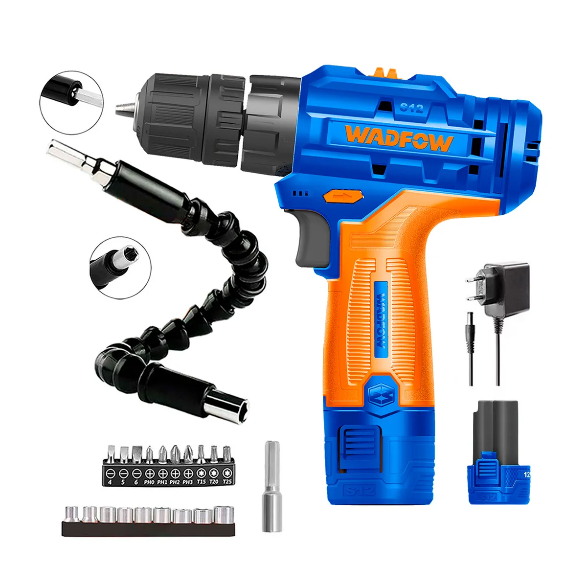 GENERICO - TALADRO ATORNILLADOR INALÁMBRICO 12V 2BAT + EXTENSOR FLEXIBLE - COMBO