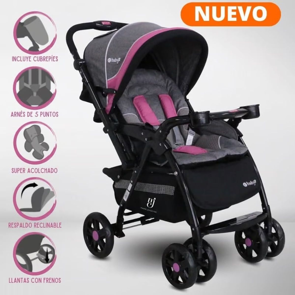 EBABY - Coche de paseo YODIE con bandeja 1142-1 Rosa