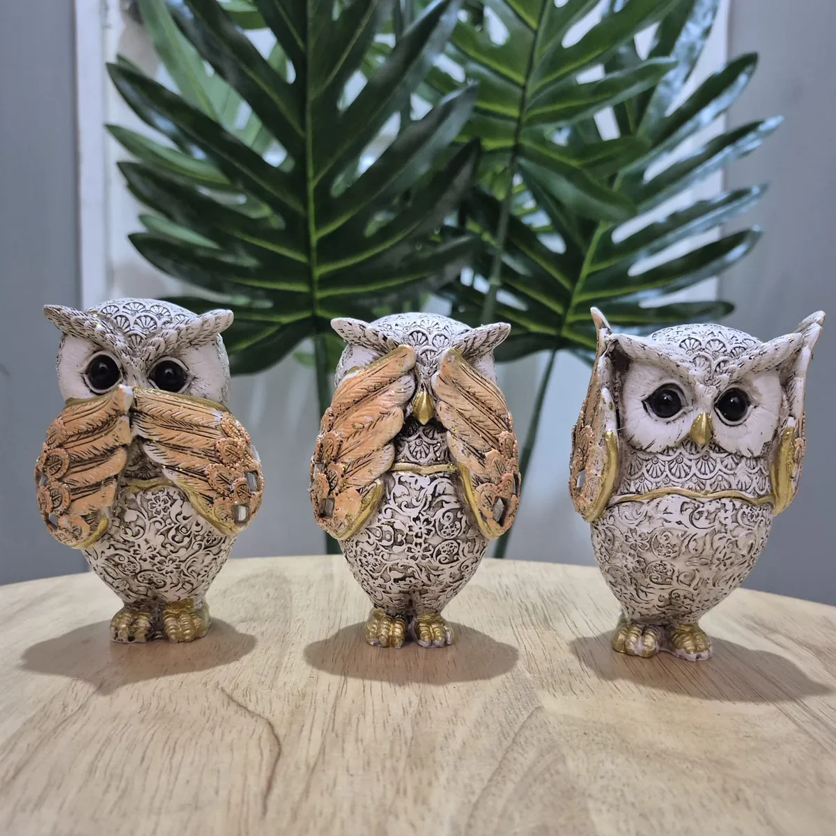 GENERICO - Trío de Búhos Sabios Naranja 11x8x3 cm