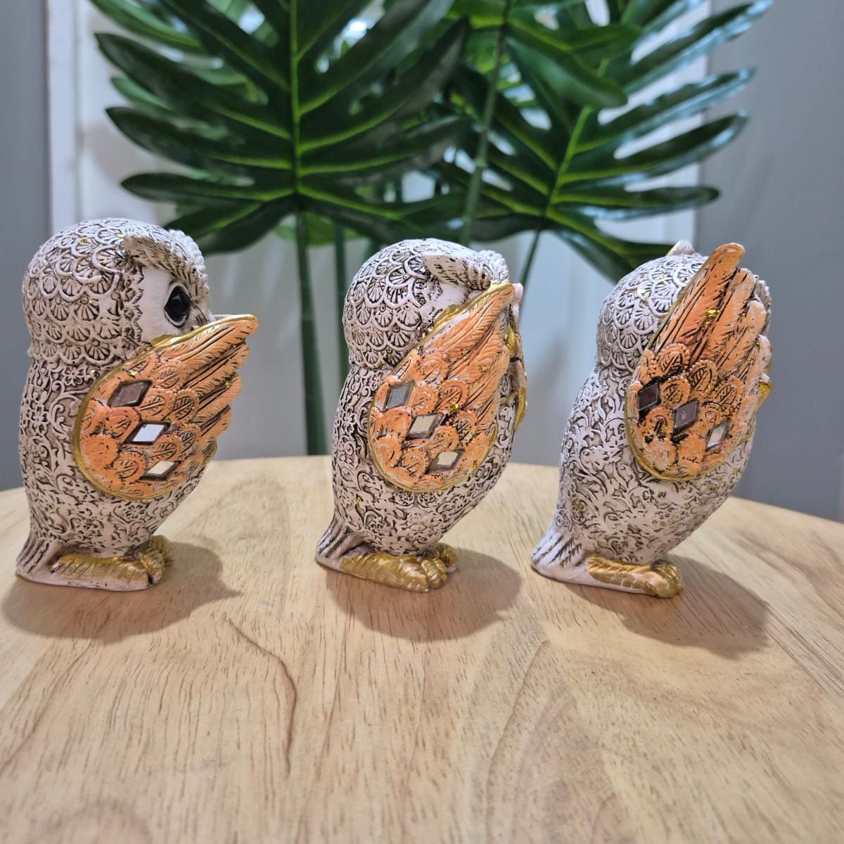 GENERICO - Trío de Búhos Sabios Naranja 11x8x3 cm