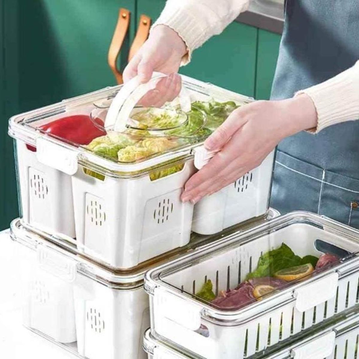 GENERICO - Taper hermético Escurridor GRANDE para Vegetales y Frutas