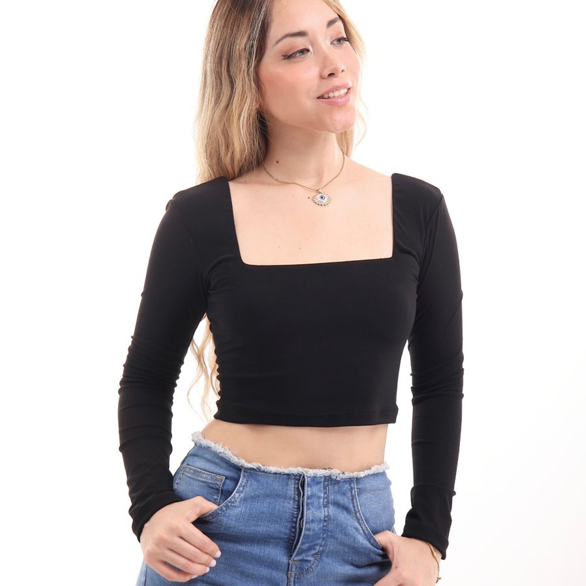 KATE LARRAIN - Top manga larga con escote cuadrado mujer Mia