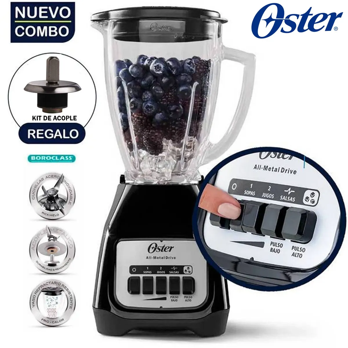 OSTER - Licuadora Oster BLSTKAG-BPB 2V +Pulso 1,25 lt Negro +Kit de Acople