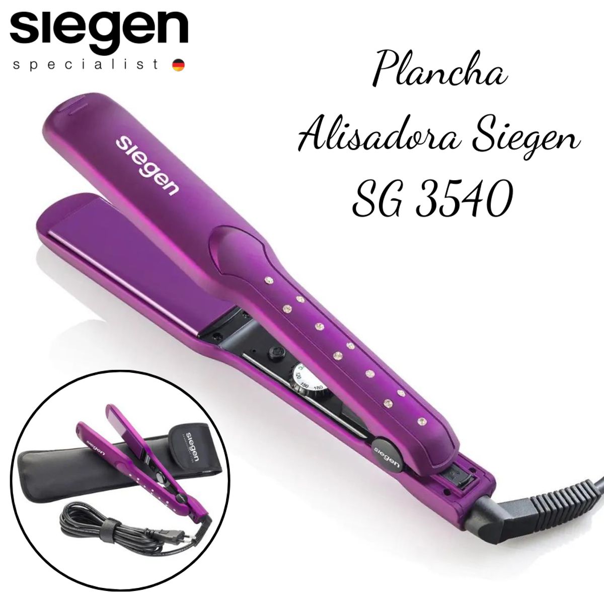 SIEGEN - Plancha Alisadora de cabello Siegen SG 3540 con Regulador + Estuche